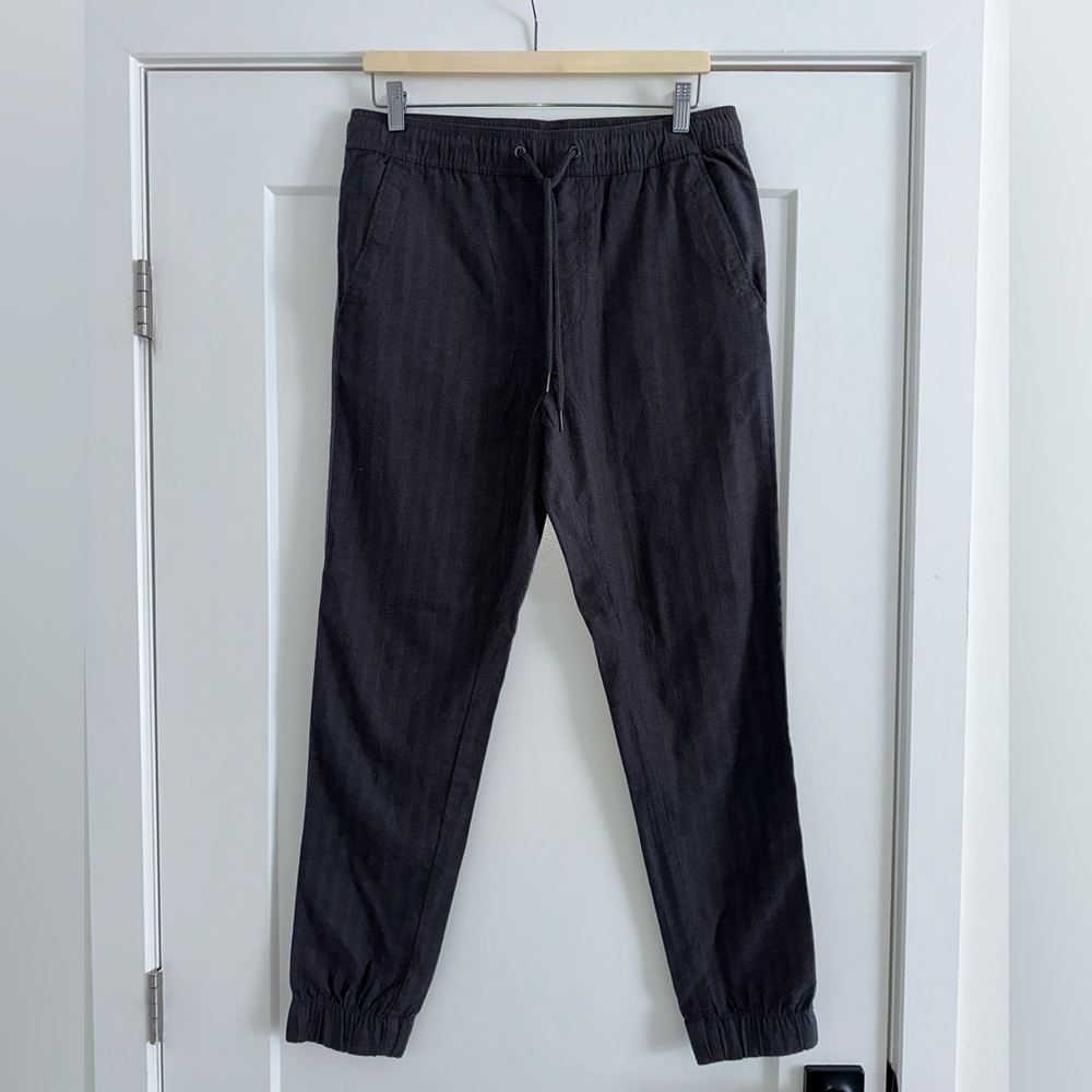 Burnside Dark Grey Pinstripe Joggers — Drawstring Waist, Cuffed Ankle — Size M